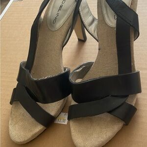 Bandolino Black and Beige Strappy Heels